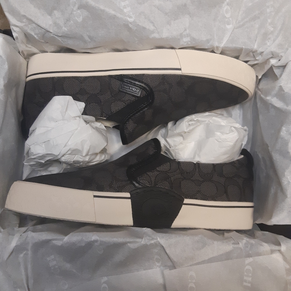 Coach Skate Slip On Sneaker Loafer Signature Jacquard Gray Black Vans - Picture 2 of 9